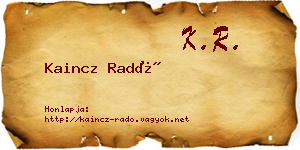 Kaincz Radó névjegykártya